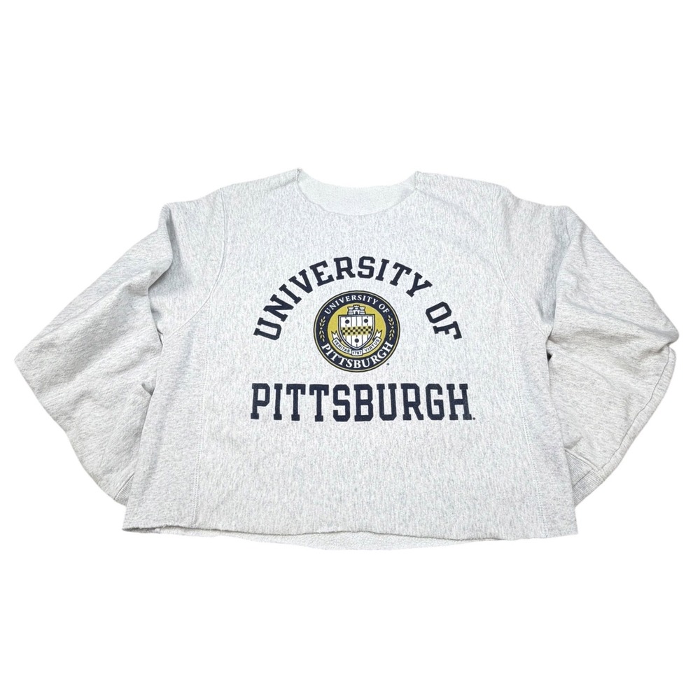 Vintage Champion University of Pittsburgh Pitt Sweatshirt Cropped Gray Crewneck